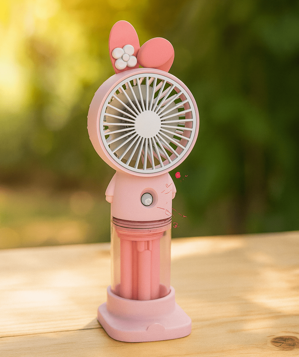 Compact Handheld Mini Fan in UAE – Rechargeable Portable Cooling Fan with Pink Bunny Ears Design for Kids & Travel