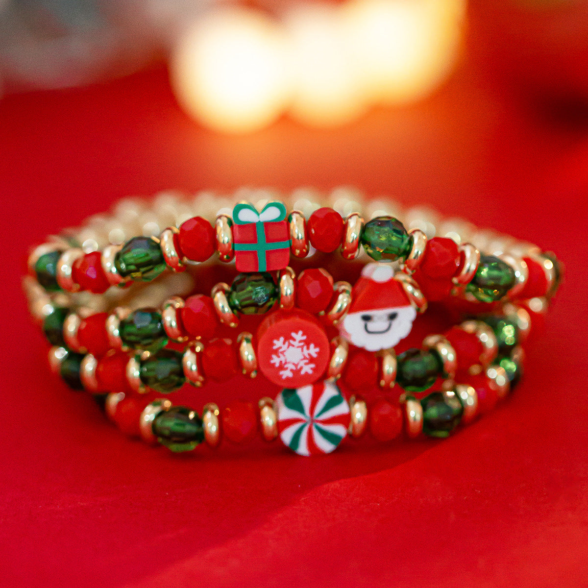 Christmas Candy Polymer Clay CCB Bracelet Set | Geometric Beaded Bracelet | Mixed Color Christmas Jewelry