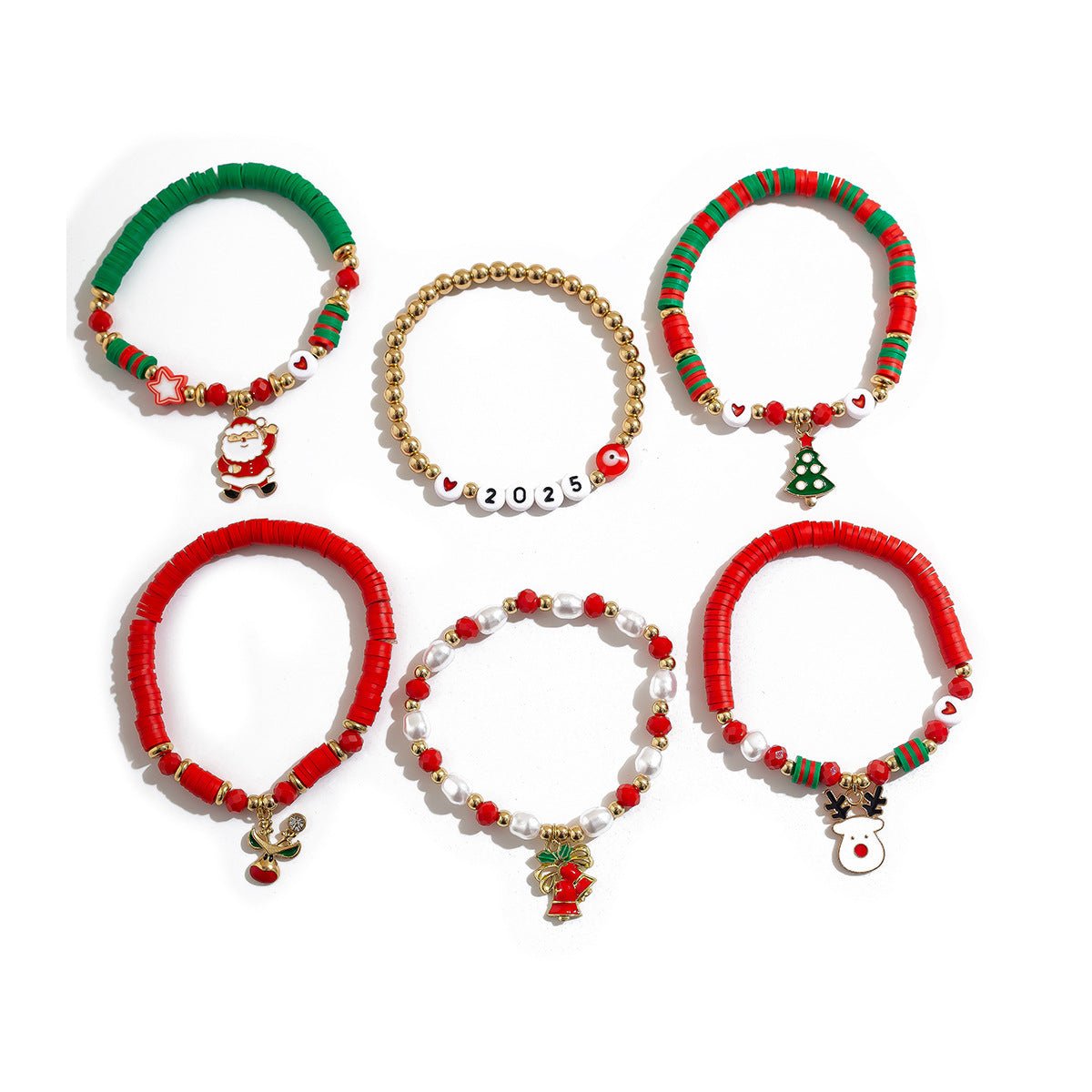 Christmas Candy Polymer Clay CCB Bracelet Set | Geometric Beaded Bracelet | Mixed Color Christmas Jewelry