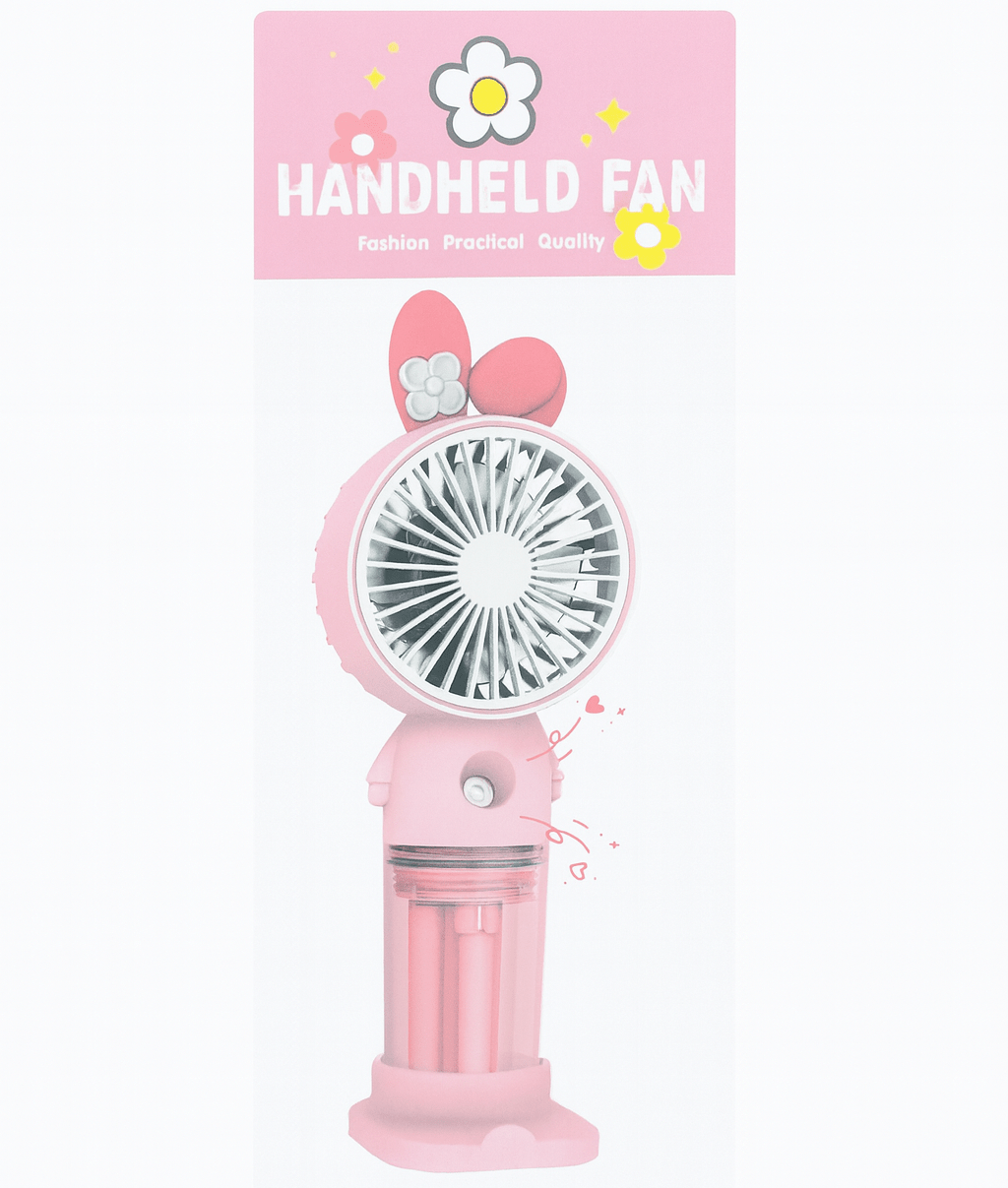 Compact Handheld Mini Fan in UAE – Rechargeable Portable Cooling Fan with Pink Bunny Ears Design for Kids & Travel