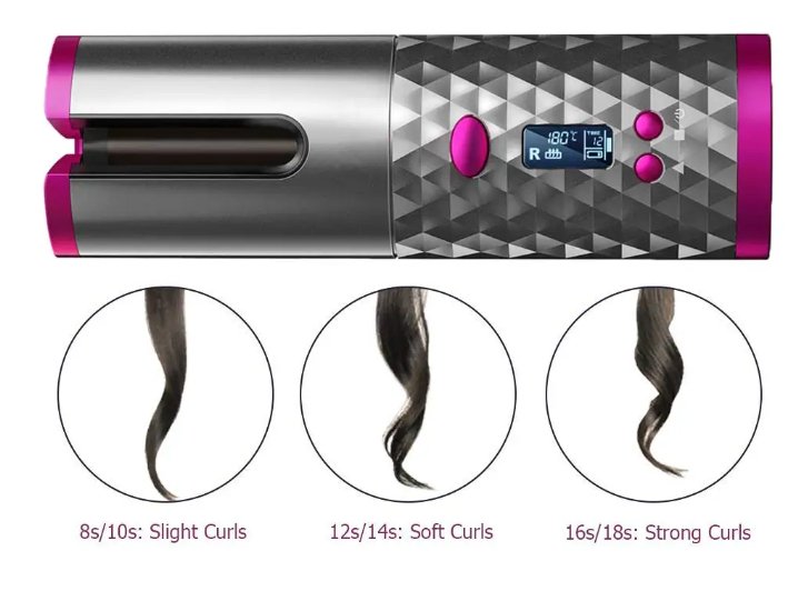 Cordless Automatic Hair Curler – Rechargeable Portable Curling Iron with Digital Temperature Display (UAE)