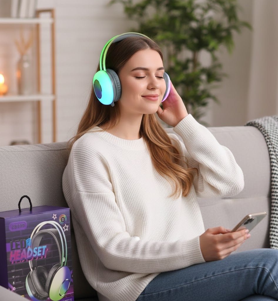 LED Wireless Headset in UAE – Hi-Fi Stereo Bluetooth Headphones with RGB Lighting, Mic for Gaming, Music & Calls